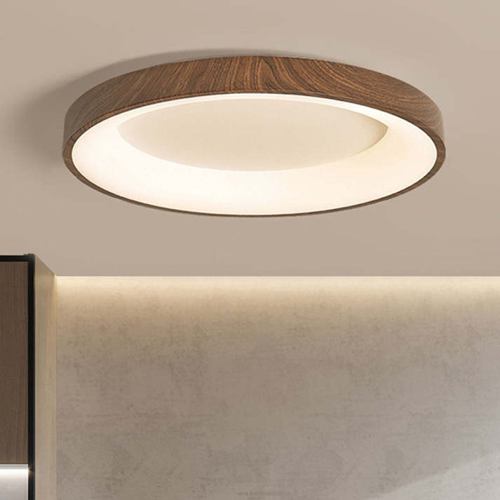 Natural Wooden Flush Mount Ceiling Light – Energy-Efficient LED, Modern Circular Design for Bedroom, Multiple Sizes Available