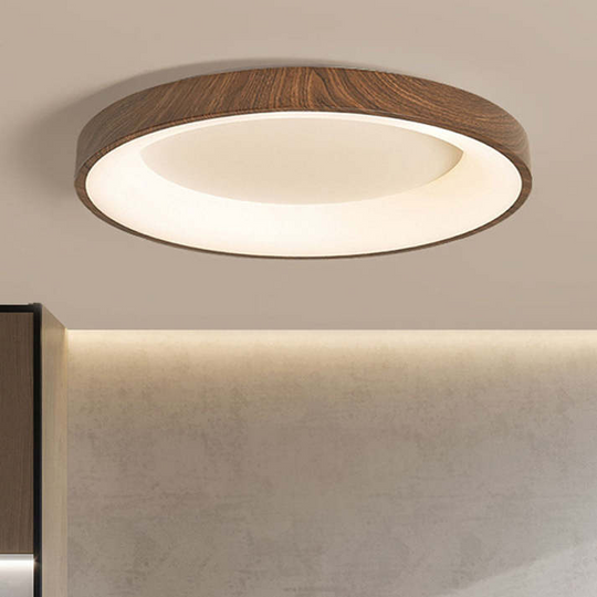 Natuurlijke houten plafondlamp met vlakke montage – energiezuinige LED, modern cirkelvormig ontwerp voor slaapkamer, meerdere maten beschikbaar