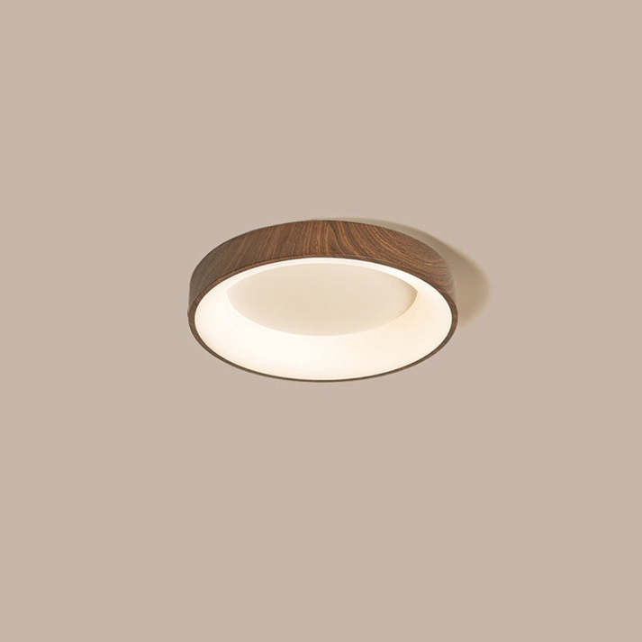 Natuurlijke houten plafondlamp met vlakke montage – energiezuinige LED, modern cirkelvormig ontwerp voor slaapkamer, meerdere maten beschikbaar