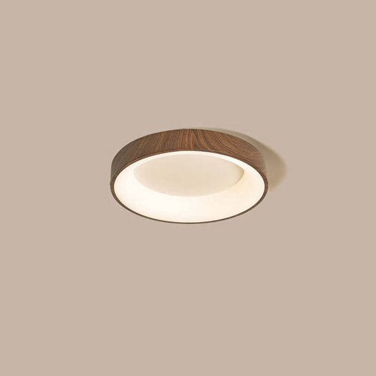 Natuurlijke houten plafondlamp met vlakke montage – energiezuinige LED, modern cirkelvormig ontwerp voor slaapkamer, meerdere maten beschikbaar