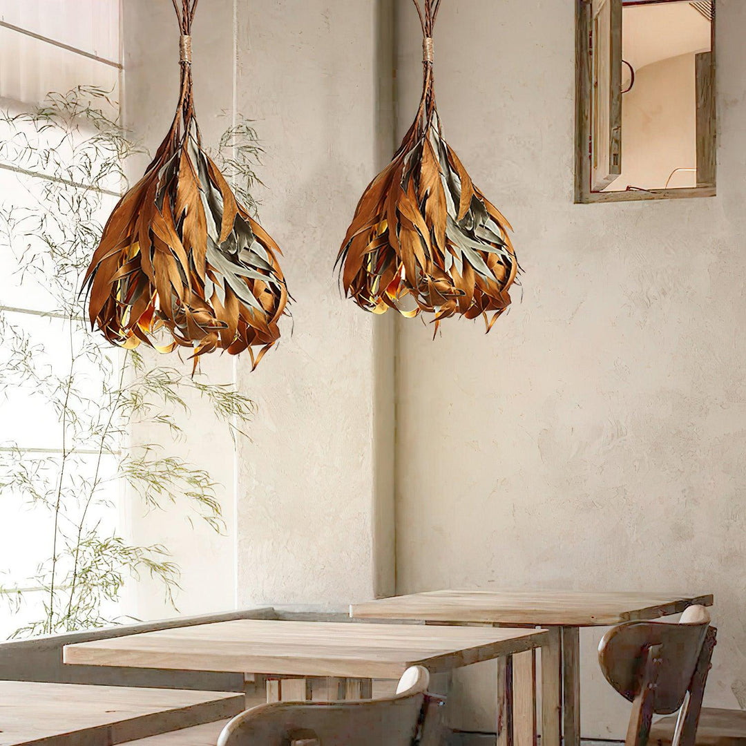 Natural Dried Leaf Pendant Lamp – Adjustable Hanging Light with Earthy Design for Cozy Indoor Spaces