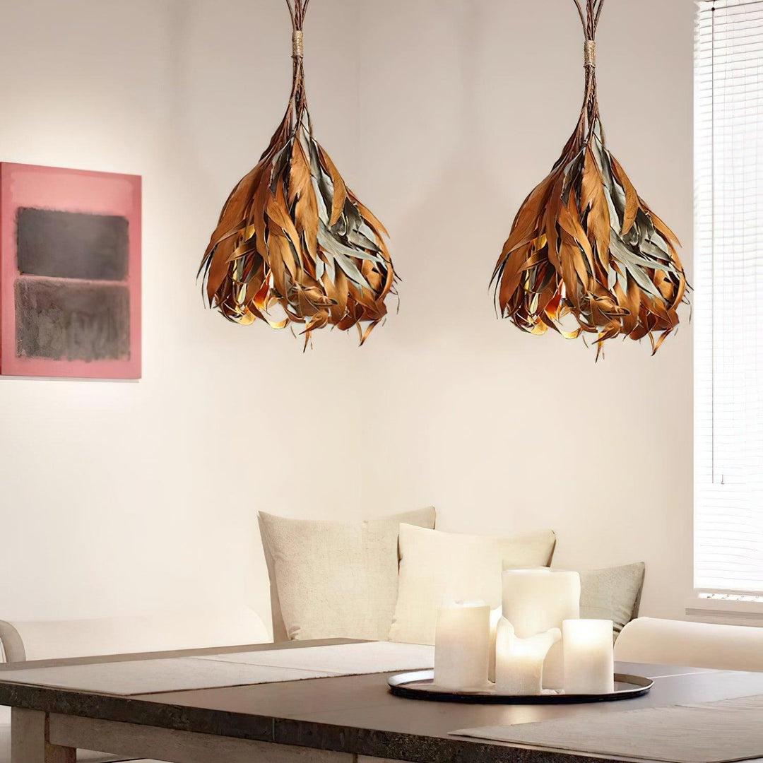 Natural Dried Leaf Pendant Lamp – Adjustable Hanging Light with Earthy Design for Cozy Indoor Spaces
