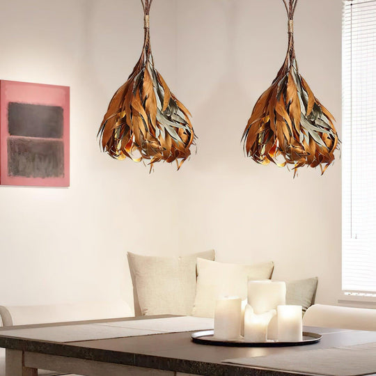 Natural Dried Leaf Pendant Lamp – Adjustable Hanging Light with Earthy Design for Cozy Indoor Spaces