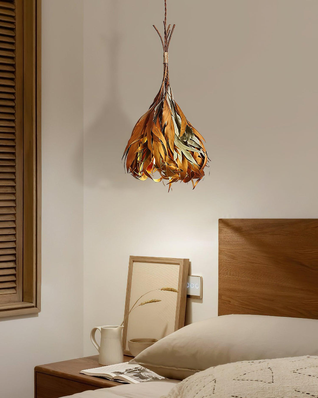 Natural Dried Leaf Pendant Lamp – Adjustable Hanging Light with Earthy Design for Cozy Indoor Spaces