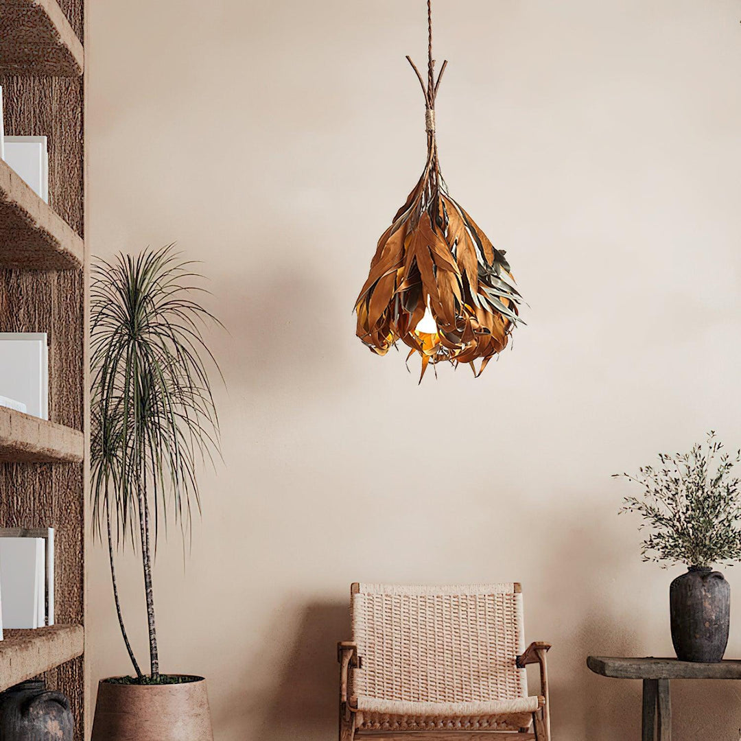 Natural Dried Leaf Pendant Lamp – Adjustable Hanging Light with Earthy Design for Cozy Indoor Spaces