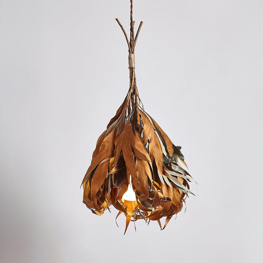 Natural Dried Leaf Pendant Lamp – Adjustable Hanging Light with Earthy Design for Cozy Indoor Spaces