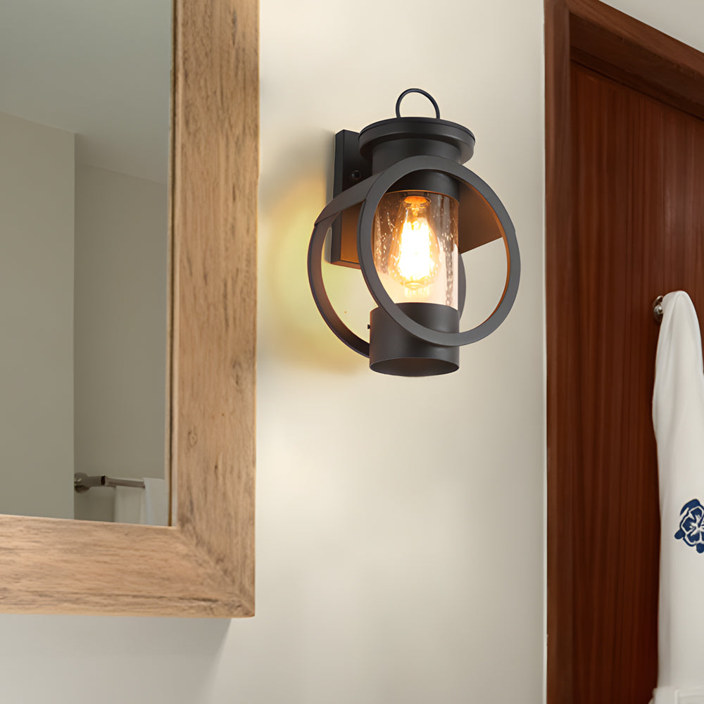 Black Outdoor Wall Light with Raindrops Glass Shade, 6W LED Edison Bulb, Elegant Exterior Wall Sconce for Patios and Aisles