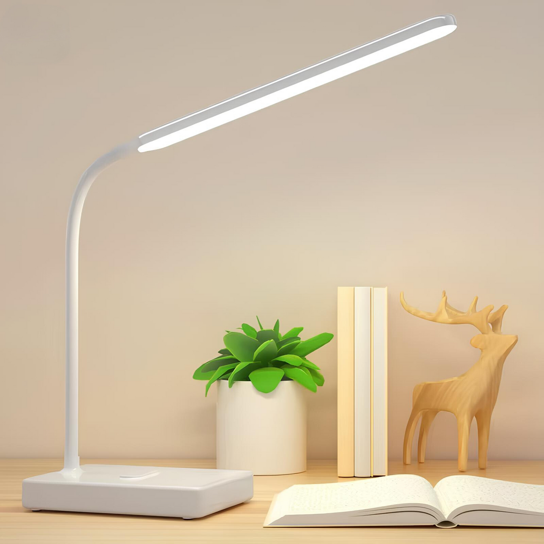 Adjustable Desk Lamp with USB Rechargeable and Plug-In Options, Dimmable Brightness, Three Lighting Colors