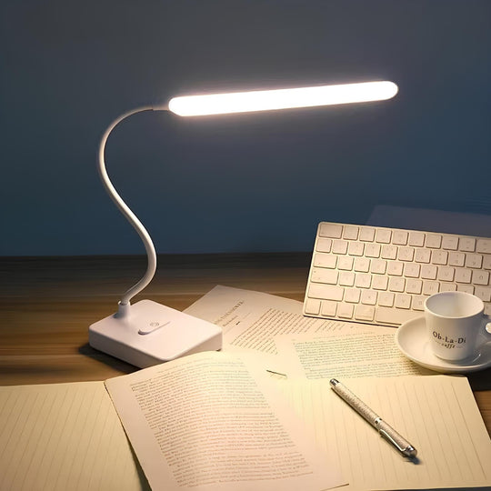 Adjustable Desk Lamp with USB Rechargeable and Plug-In Options, Dimmable Brightness, Three Lighting Colors
