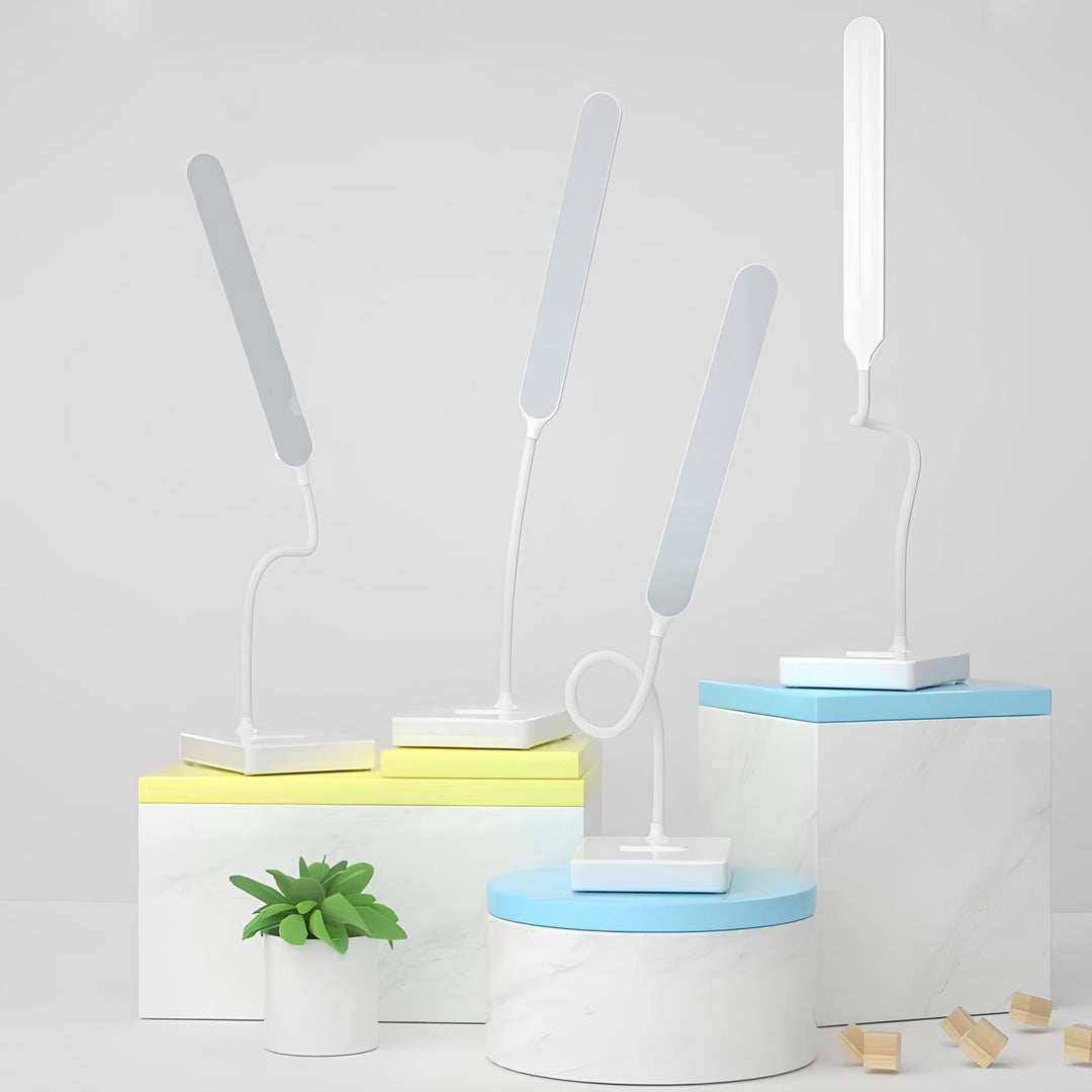 Adjustable Desk Lamp with USB Rechargeable and Plug-In Options, Dimmable Brightness, Three Lighting Colors