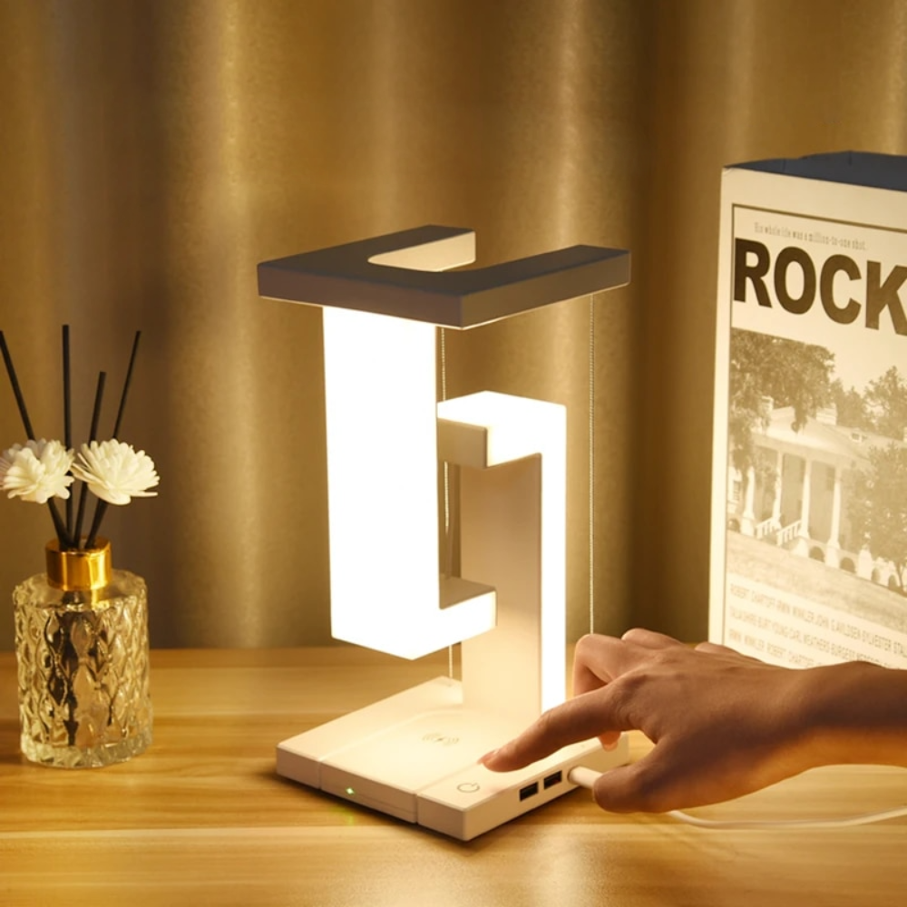 Anti-Gravity LED Table Lamp with Wireless Charging – Modern Levitating Design for Futuristic Home Decor