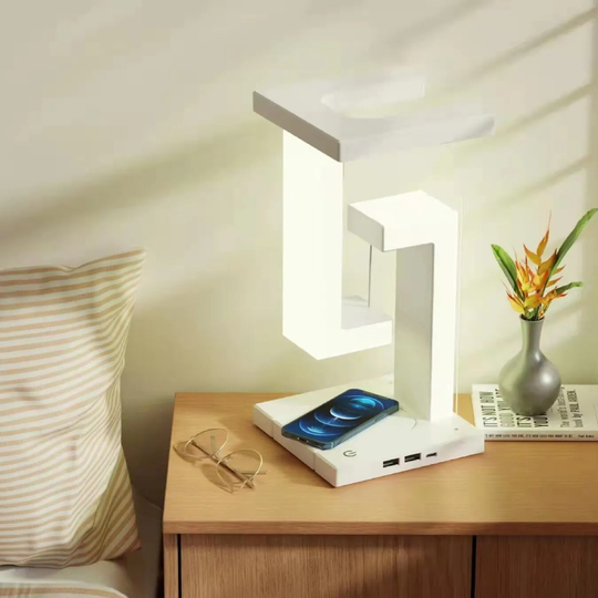 Anti-Gravity LED Table Lamp with Wireless Charging – Modern Levitating Design for Futuristic Home Decor