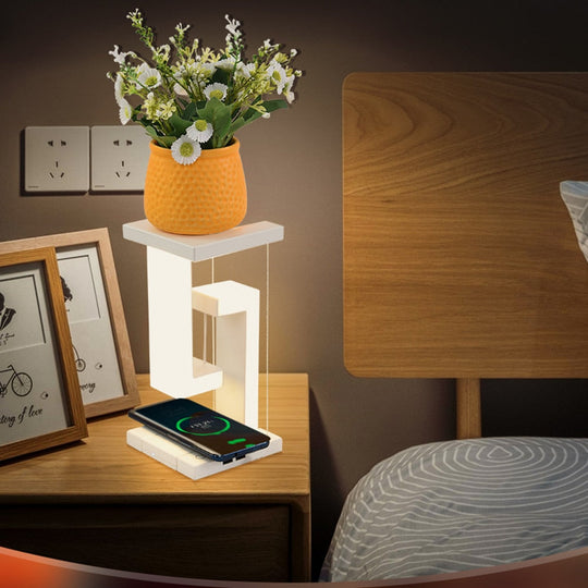 Anti-Gravity LED Table Lamp with Wireless Charging – Modern Levitating Design for Futuristic Home Decor