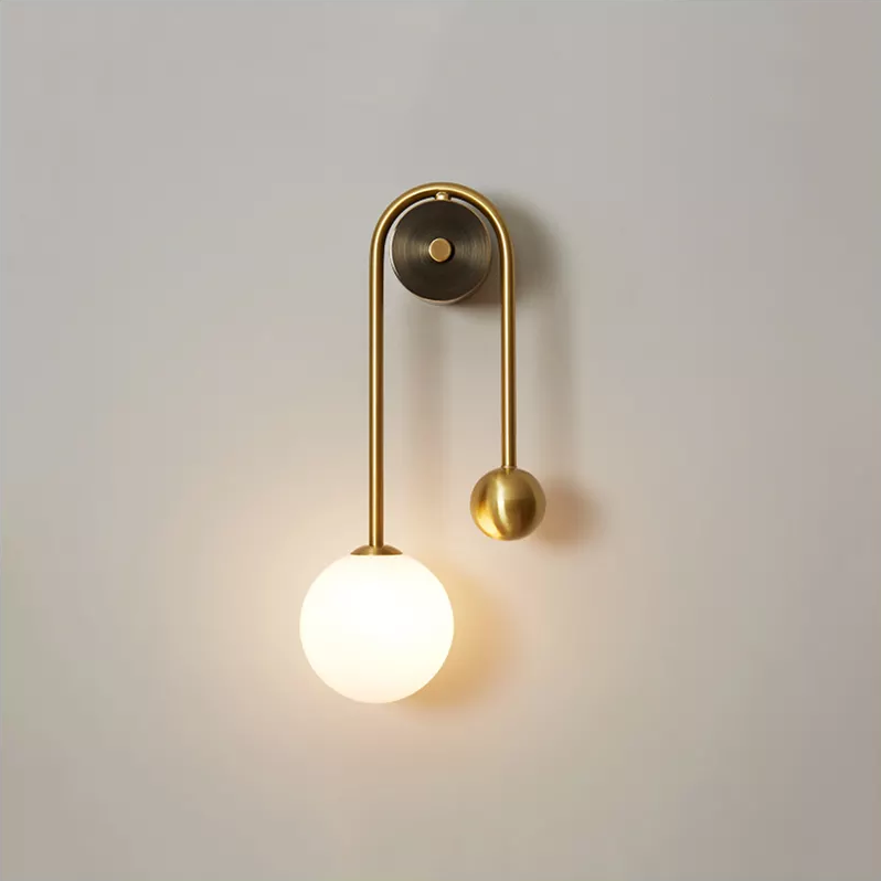 Modern Nordic Gold Wall Sconce with White Glass Shade – Elegant Wall Light for Home Décor
