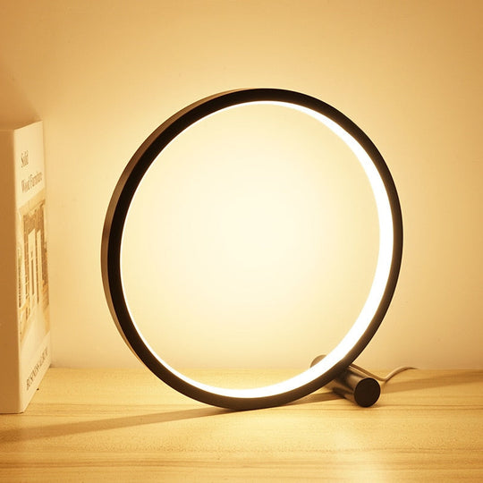 Modern Dimmable LED Table Lamp with Halo Ring Design – Stylish Nightstand Lamp for Bedroom and Living Room