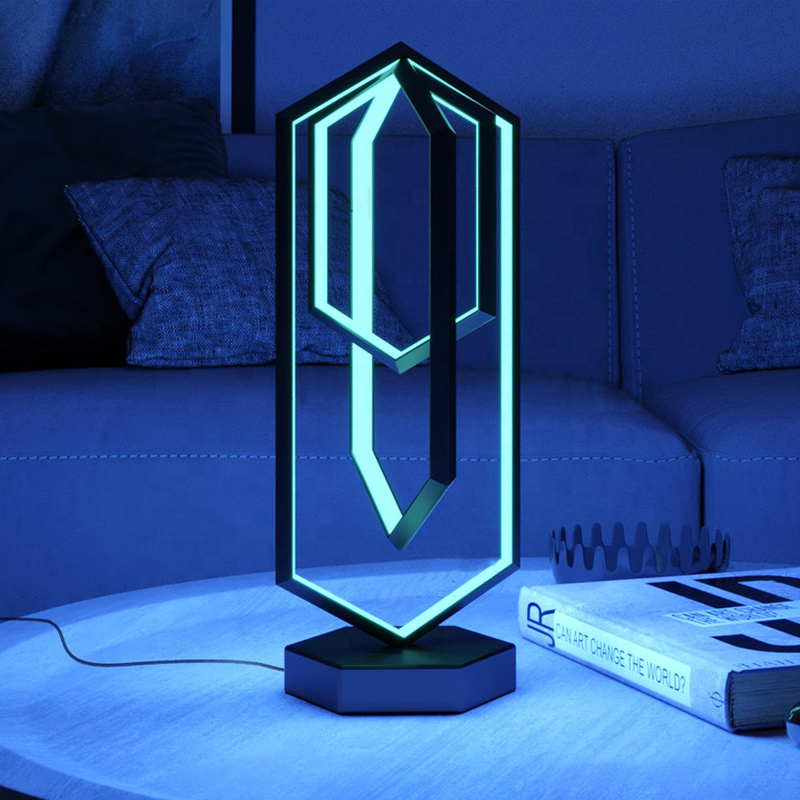 Smart Geometric Table Lamp with Multicolor Effects – Dimmable LED Bedside Table Lamp for Living Room and Bedroom
