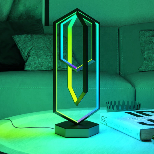Smart Geometric Table Lamp with Multicolor Effects – Dimmable LED Bedside Table Lamp for Living Room and Bedroom