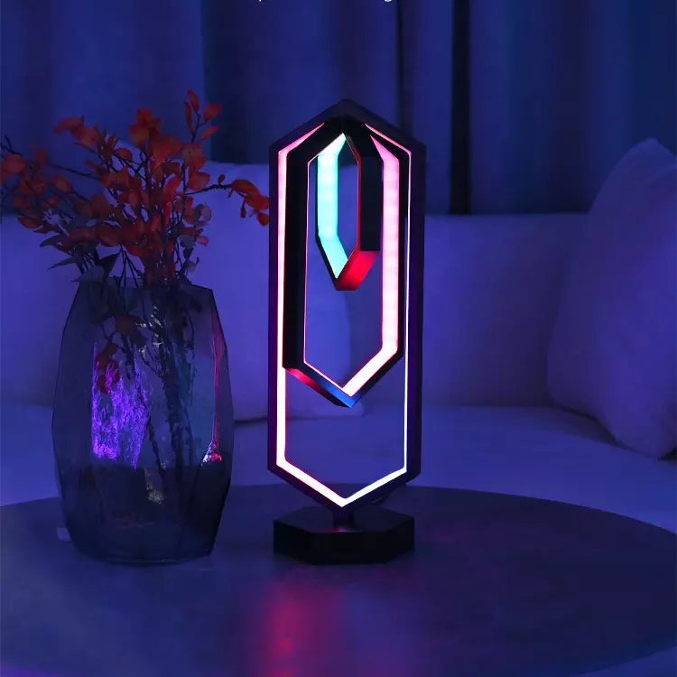 Smart Geometric Table Lamp with Multicolor Effects – Dimmable LED Bedside Table Lamp for Living Room and Bedroom