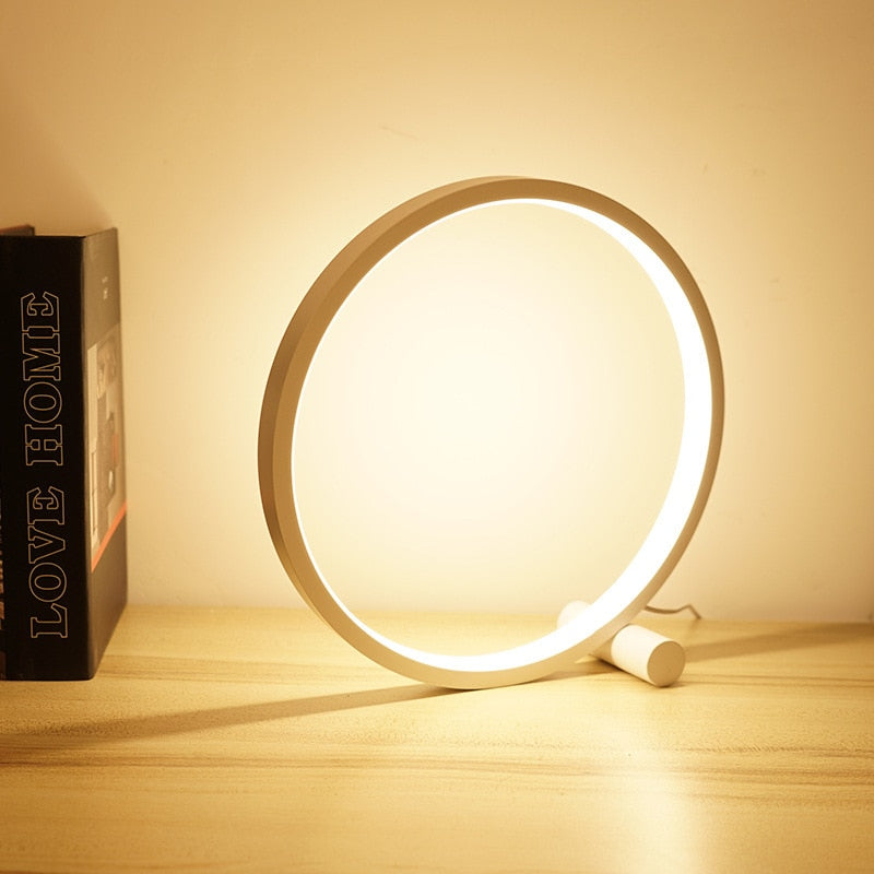 Modern Dimmable LED Table Lamp with Halo Ring Design – Stylish Nightstand Lamp for Bedroom and Living Room