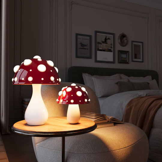 Amanita Mushroom Inspired Dimmable Table Lamp – Cordless LED Bedside or Desk Lamp with Warm White Light
