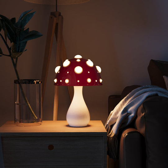 Amanita Mushroom Inspired Dimmable Table Lamp – Cordless LED Bedside or Desk Lamp with Warm White Light