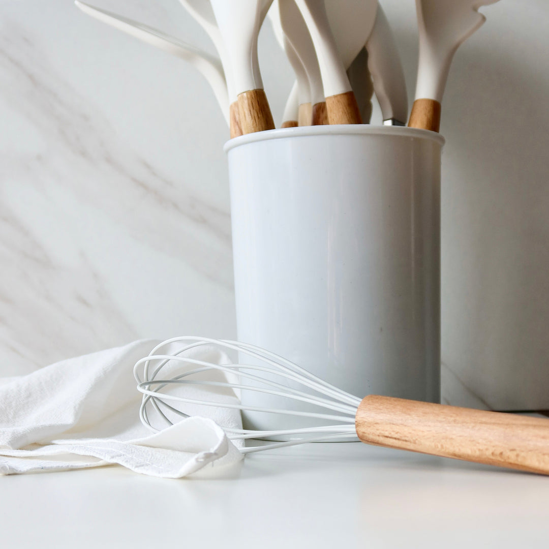 BPA-Free Silicone Kitchen Utensil Set with Wooden Handles – Heat Resistant, Dishwasher Safe Cooking Utensils Including Spatula, Spoon, Whisk