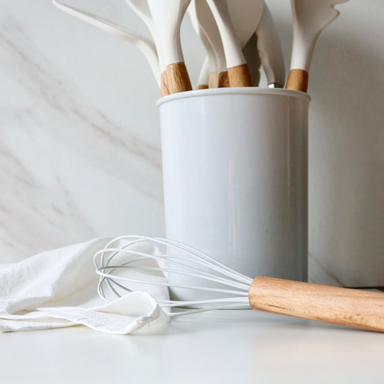 BPA-Free Silicone Kitchen Utensil Set with Wooden Handles – Heat Resistant, Dishwasher Safe Cooking Utensils Including Spatula, Spoon, Whisk
