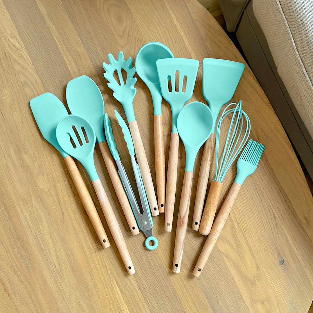 Variant image for BPA-Free Silicone Kitchen Utensil Set with Wooden Handles – Heat Resistant, Dishwasher Safe Cooking Utensils Including Spatula, Spoon, Whisk-2