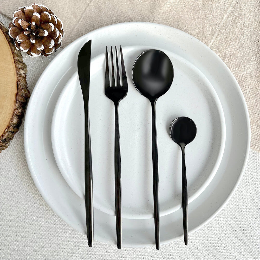 Modern Black Flatware Set - 24-Piece 18/10 Stainless Steel Cutlery for Elegant Dining