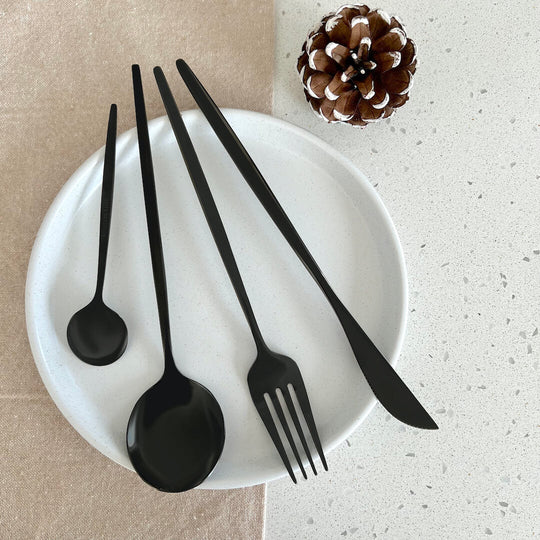 Modern Black Flatware Set - 24-Piece 18/10 Stainless Steel Cutlery for Elegant Dining