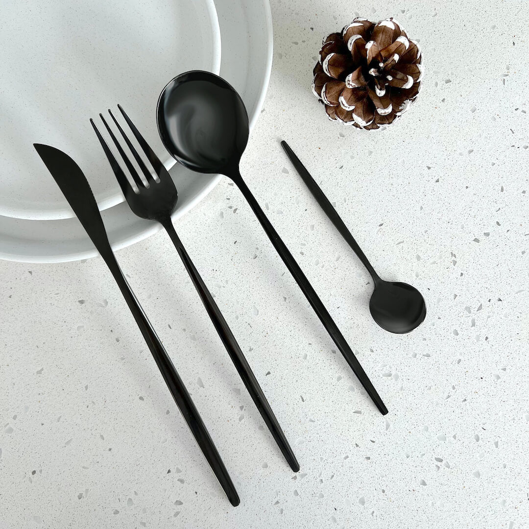 Modern Black Flatware Set - 24-Piece 18/10 Stainless Steel Cutlery for Elegant Dining