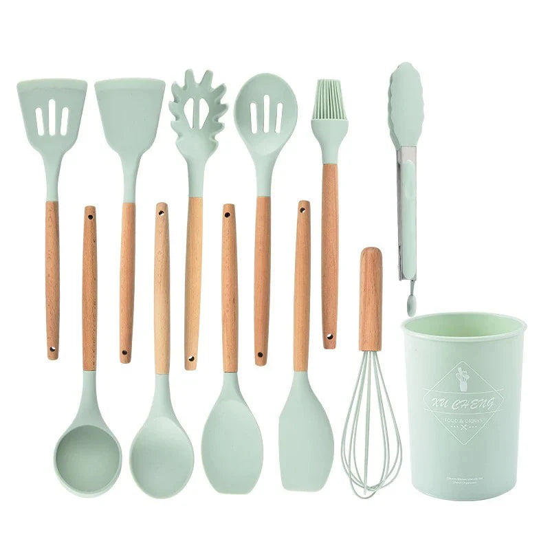 Variant image for BPA-Free Silicone Kitchen Utensil Set with Wooden Handles – Heat Resistant, Dishwasher Safe Cooking Utensils Including Spatula, Spoon, Whisk-8