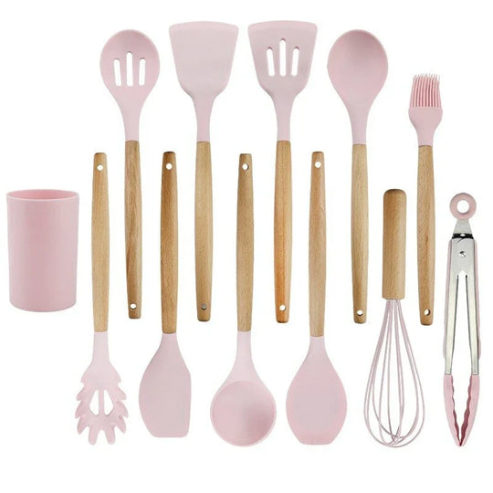Variant image for BPA-Free Silicone Kitchen Utensil Set with Wooden Handles – Heat Resistant, Dishwasher Safe Cooking Utensils Including Spatula, Spoon, Whisk-7