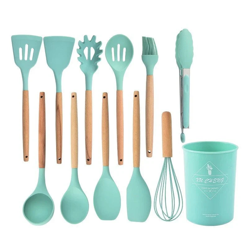 Variant image for BPA-Free Silicone Kitchen Utensil Set with Wooden Handles – Heat Resistant, Dishwasher Safe Cooking Utensils Including Spatula, Spoon, Whisk-9