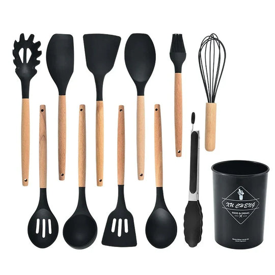 Variant image for BPA-Free Silicone Kitchen Utensil Set with Wooden Handles – Heat Resistant, Dishwasher Safe Cooking Utensils Including Spatula, Spoon, Whisk-4