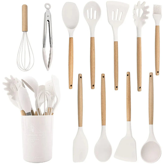 Variant image for BPA-Free Silicone Kitchen Utensil Set with Wooden Handles – Heat Resistant, Dishwasher Safe Cooking Utensils Including Spatula, Spoon, Whisk-3