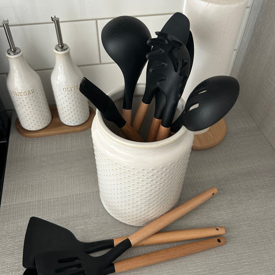 BPA-vrije siliconen keukengerei set | Ergonomische handgreep | Milieuvriendelijk | Vlek- en geurresistent