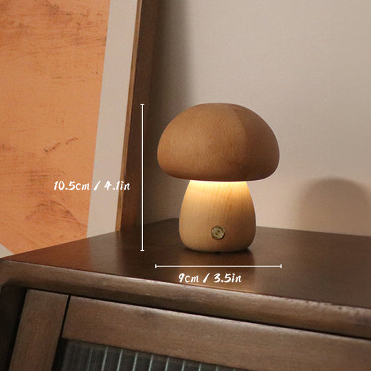 Oplaadbare Houten Paddenstoel Tafellamp – Aanraakgevoelige LED Bedlamp voor Gezellige Sfeer, Snoerloze en Milieuvriendelijke Ontwerp