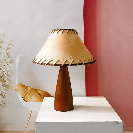 Solid Wood Table Lamp with LED Light – Classic Design for Living Room or Bedside Use, 30cm Diameter, 40cm Height