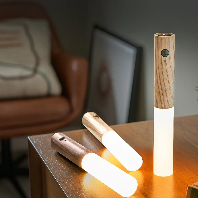 Magnetic LED Wall Lamp with Natural Wood Handle and Dual Sensing Technology – Energy Efficient Wall Lights for Home Decor