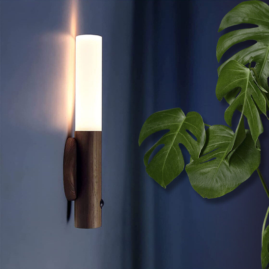 Magnetic LED Wall Lamp with Natural Wood Handle and Dual Sensing Technology – Energy Efficient Wall Lights for Home Decor
