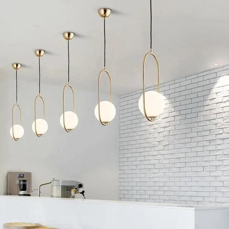 Nordic Glass Pendant Light with Golden Finish – Modern Adjustable Hanging Light for Kitchen and Dining Areas