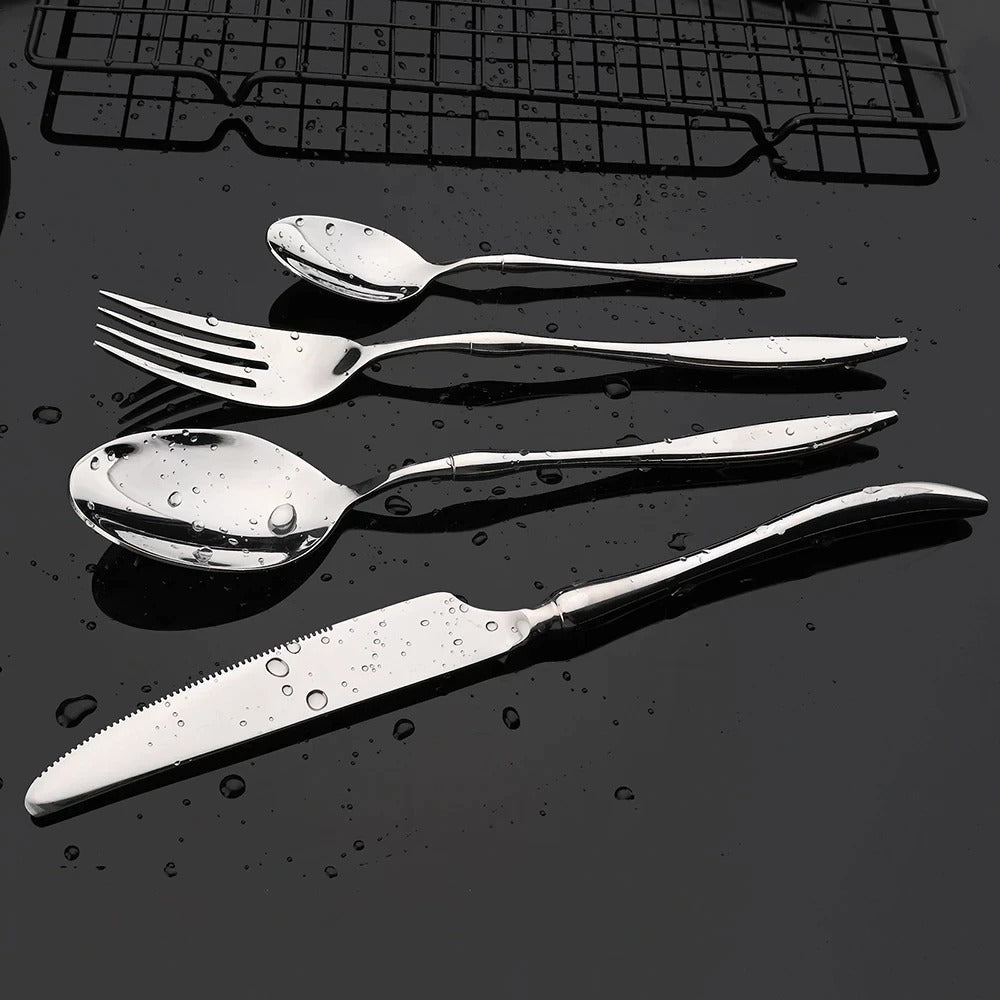 Minimalist Cutlery Set - 16 or 32 Piece Stainless Steel Silverware Set with Elegant Design, Dishwasher Safe