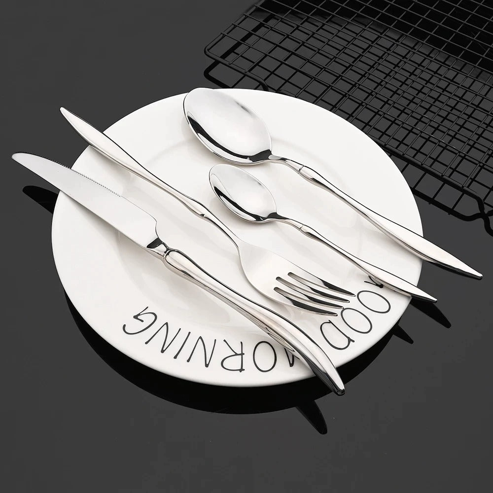 Minimalist Cutlery Set - 16 or 32 Piece Stainless Steel Silverware Set with Elegant Design, Dishwasher Safe