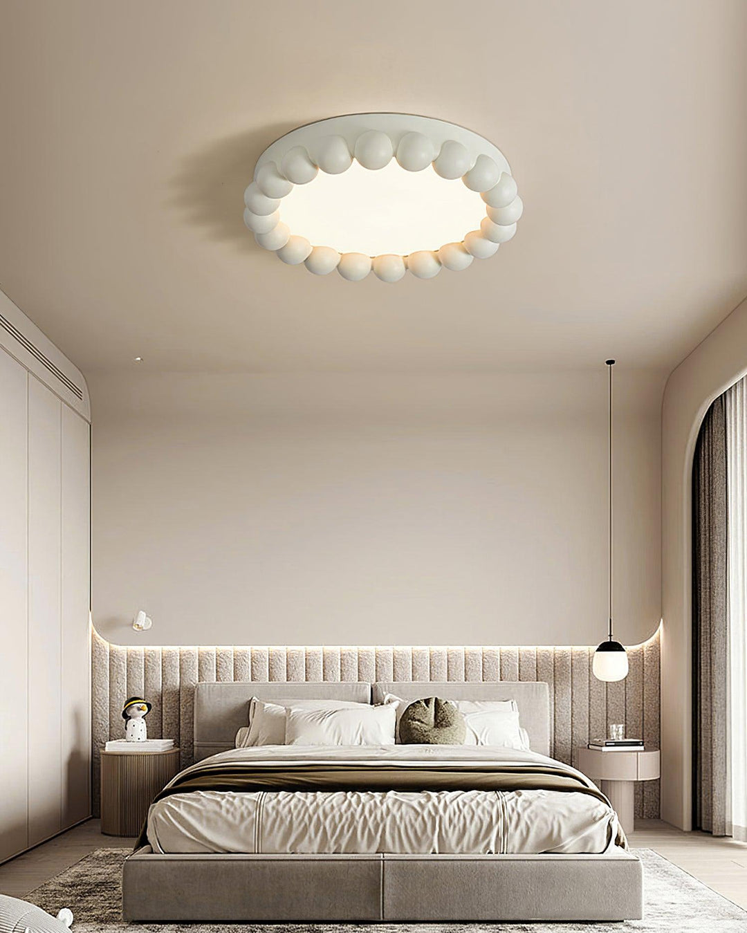 Modern Flush Mount Ceiling Light Fixture with Integrated LED – 44cm Diameter Resin Design, Adjustable Height, Multiple Light Temperatures