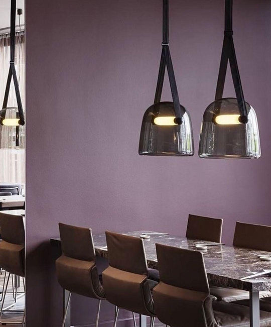 Modern Black Pendant Light with Handblown Glass Shade – 20cm Diameter, Integrated LED for Kitchen Pendant Lighting