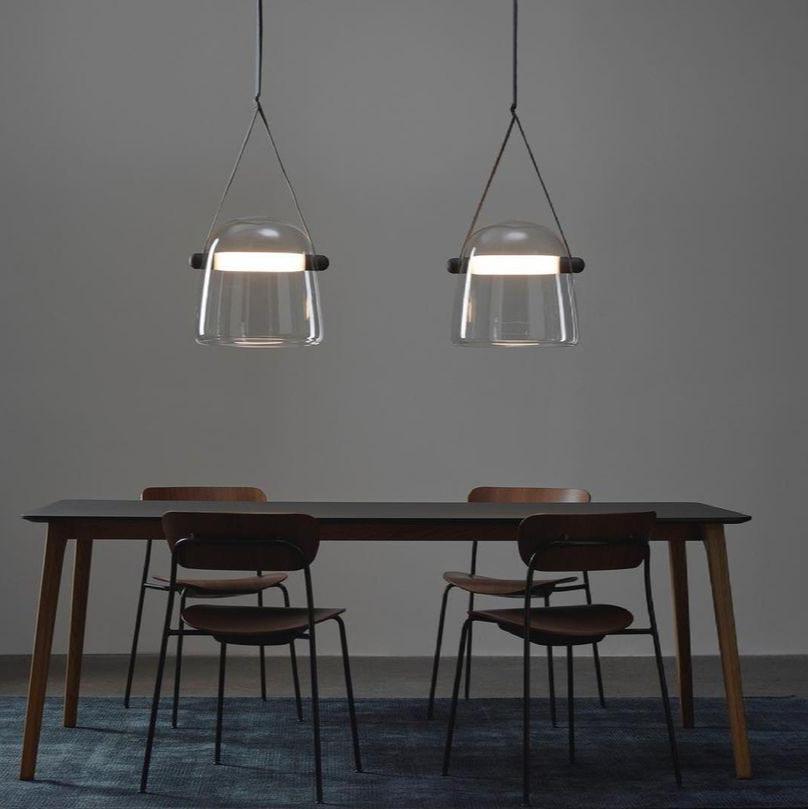 Modern Black Pendant Light with Handblown Glass Shade – 20cm Diameter, Integrated LED for Kitchen Pendant Lighting