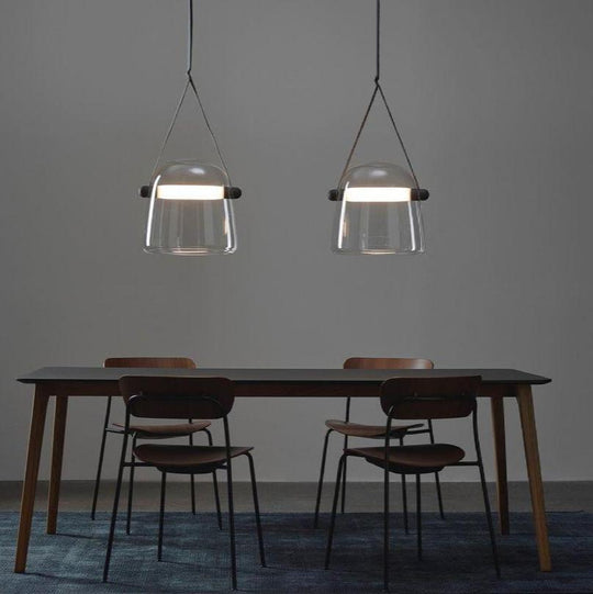 Modern Black Pendant Light with Handblown Glass Shade – 20cm Diameter, Integrated LED for Kitchen Pendant Lighting