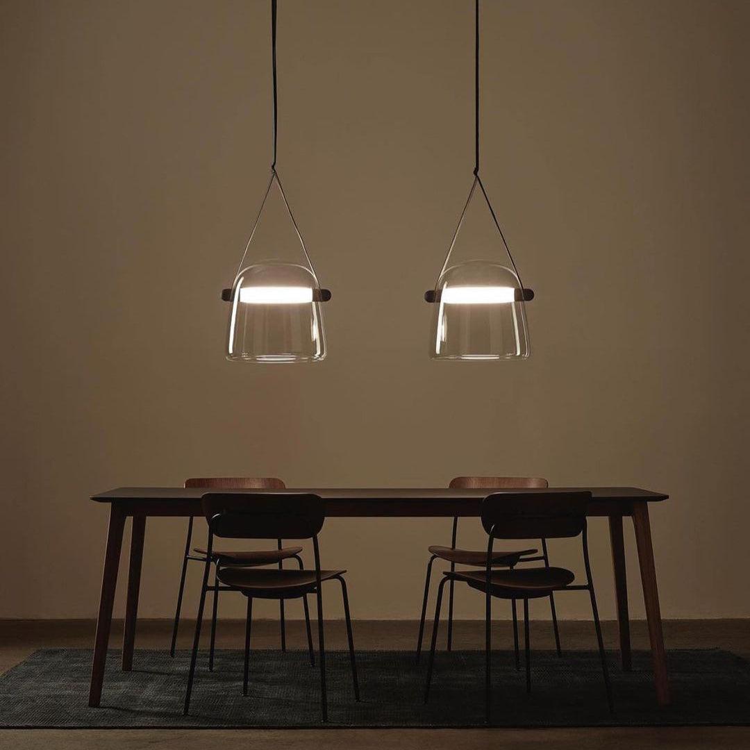 Modern Black Pendant Light with Handblown Glass Shade – 20cm Diameter, Integrated LED for Kitchen Pendant Lighting