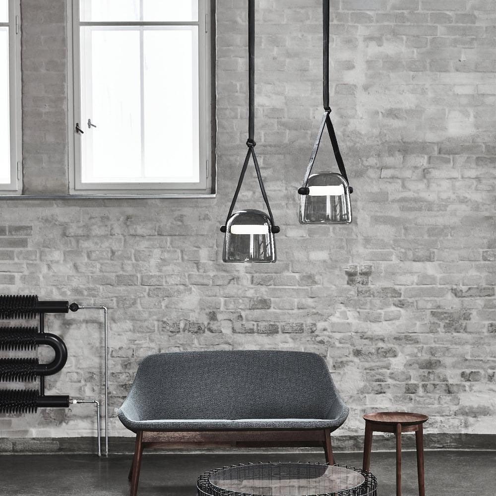 Modern Black Pendant Light with Handblown Glass Shade – 20cm Diameter, Integrated LED for Kitchen Pendant Lighting